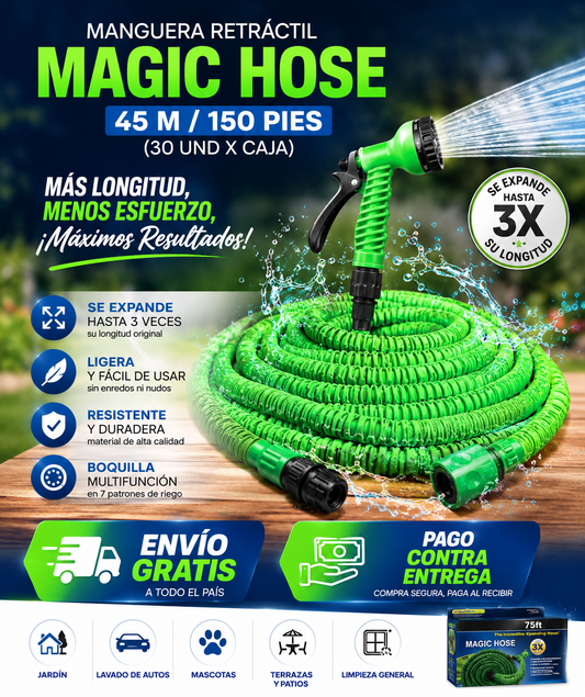 MANGUERA RETRACTIL MAGIC HOSE 45 M/ 150 PIES (30 UND X CAJA)