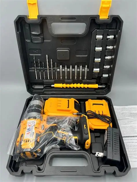 SET DE TALADRO 2 BATERIAS 21 V 26 PZ AMARILLO HASS/ AM (10 UND X CAJA)