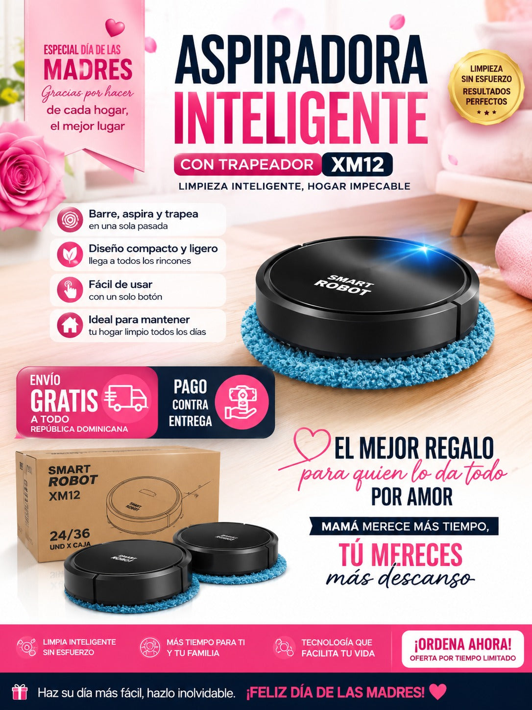 ASPIRADORA INTELIGENTE CON TRAPEADOR XM12 ( 24/36 UND X CAJA)