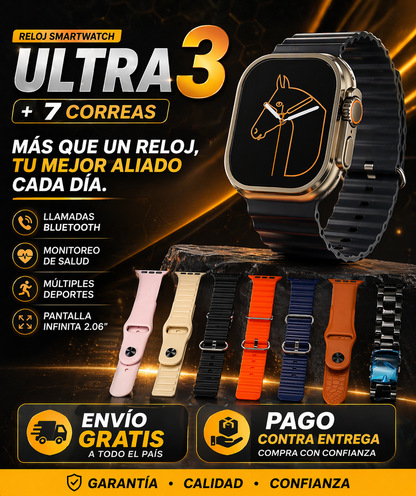 RELOJ SMARTWATCH ULTRA 3 + 7 CORREAS